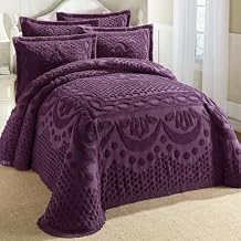 BrylaneHome Bedding Lightweight All Season Georgia Chenille Bedspread Ultra-Soft 100% Cotton with Medallion Pattern - Queen, Eggplant