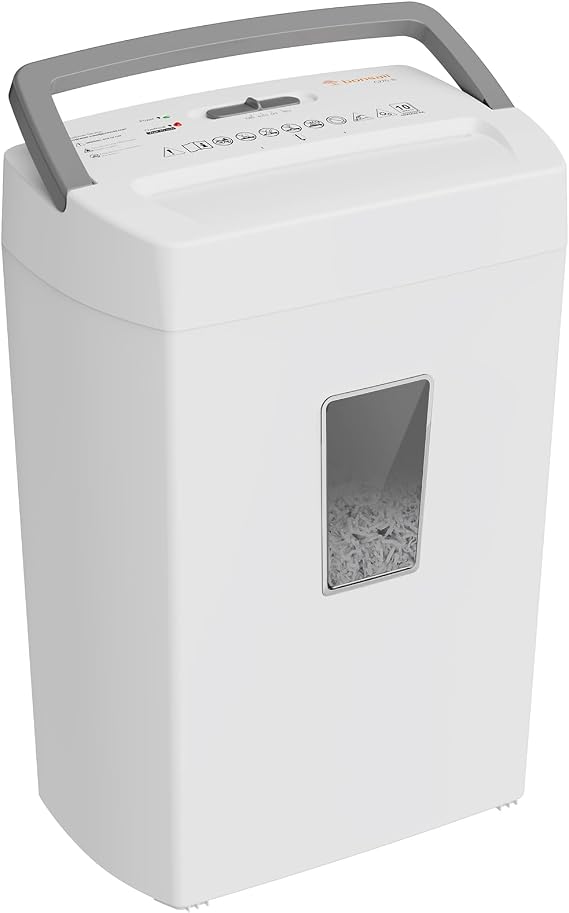 Bonsaii 10 Sheet Micro Cut Paper Shredder for Home & Office Use, P-4 High Security (5×12mm), 21L Bin, Shreds Credit Cards, Staples & Paper Clips, Overheat Protection, Manual Reversal, White, C275-B