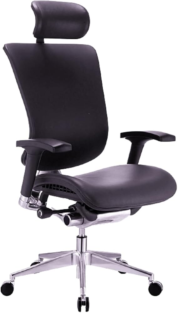Dreem Genuine Leather Ergonomic Office Chair - Lumbar Support, Modern Executive chair for Home and Office - Comfortable Desk Chair with Headrest, Ratchet Back, 4D Adjustable Armrest - Black
