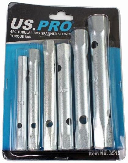 US PRO 6pc Metric Box Spanner Set/Tubular Box Spanner & Torque Bar 8-19mm 3515