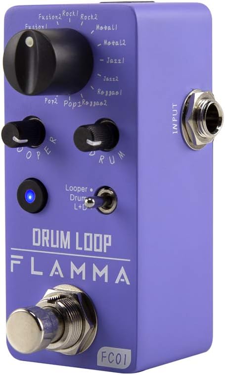 FLAMMA FC01 Looper Pedal Drum Machine 2 in 1 Drum Looper Guitar Pedals, 20 Minutes Loop Time with 16 Drum Grooves, Tap Tempo, 44.1kHz/16Bit Mini Guitar Effects Pedal with 3 Mode