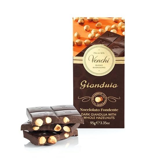 Venchi Dark Gianduia chocolate bar with hazelnuts, 3.52 oz - Made with Whole Piedmont Hazelnuts - Naturally Gluten Free - Vegan Friendly