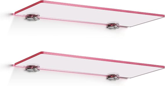 iobiotio Small Floating Shelves, 12 x 5.9'' Shelves for Wall, Decorative Floating Shelves for Home Office, Wall Mounted Rack, Pink, 2 Pcs