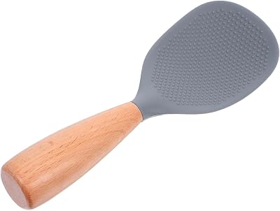 Reusable Silicone Rice Wooden Handle Self-standing Spatula for Easy Serving and Cooking Rice Non-stick Design for Cookers and Kitchen Use