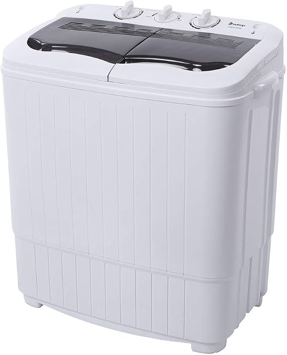 Semi-automatic Portable Washing Machine,Twin Tub 14.3lbs Capacity Laundry,7.7lbs 6.6lbs Semi-automatic Cover Washing Machine, Built-in Drain Pump, Compact Washer for Home Dorm Apartment,Gray