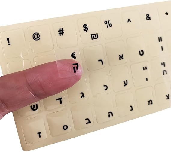 Hebrew Keyboard Stickers Transparent Background Black Letters for PC Computer Laptop Keyboards