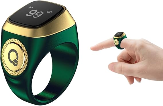Smart Ring Counter, Smart Tasbih Zikr Ring, Muslim Islamic Prayer Smart Rings,Tasbih Counter Smart Ring, Digital Electronic Smart Tally Counter, Tasbeeh Smart Counter for Prayer (Green, 20mm)