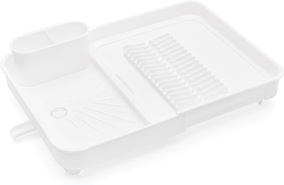 Miss Collection Retractable Dishwasher Plate, Water Discharge Corrugated and Cutlery Dryer-Modern Design Plastic (White)