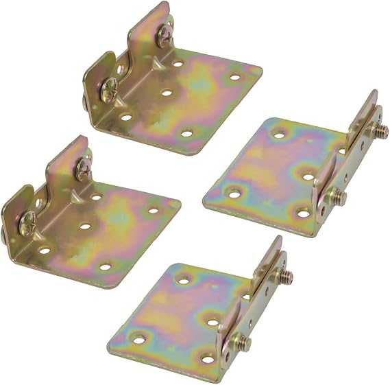 Bed Rail Brackets, Bed Rail Fittings, Heavy Duty Non-Mortise, Bed Frame Bed Post Double Hook Slot Bracket with Screws, Set of 4