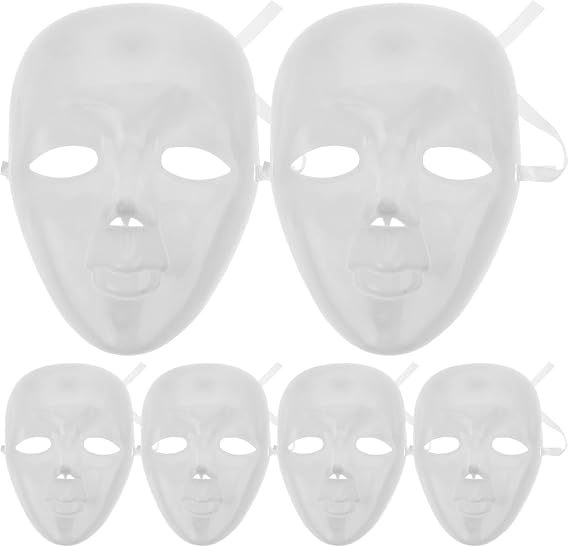 Blank Mask - 6Pcs White Diy Full Face Masks for Masquerade Party Cosplay Halloween Decorations and Crafts