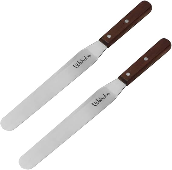 Webake Cake Spatula Straight Icing Spatula Set of 2, 14 Inches Frosting Spreader with Wooden Handle, Professional Stainless Steel Cake Decorating Spatula Jar Spatulas of Pastry