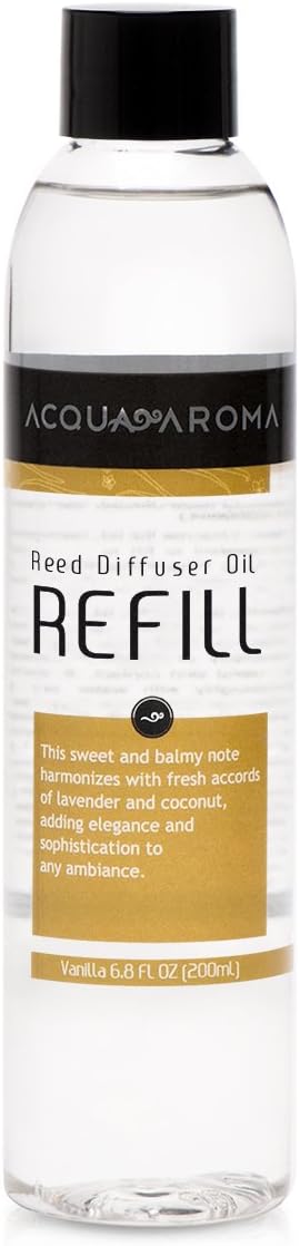 Acqua Aroma Vanilla Reed Diffuser Oil Refill 6.8 FL OZ (200ml) Contains Essencial Oils Handcrafted Made in Brazil