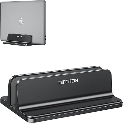 OMOTON Vertical Laptop Stand, [Adjustable Stand] [Space Saving] Desktop Holder Stand for MacBooks,Notebooks, Aluminum, Black
