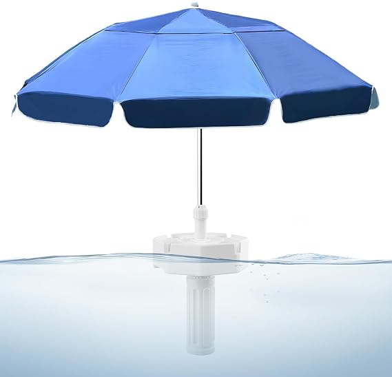 Floating Pool Umbrella - 7ft Outdoor Pool Sunshade Umbrella for Inside of Pool,Portable Floating Table with Drink Holders,No-Tool Setup for Swimming Pools, Beach & Lakes