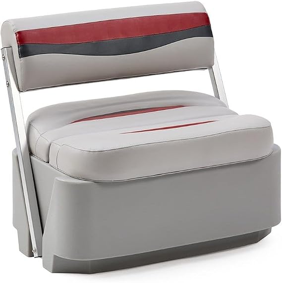 DeckMate Complete Classic Swingback Pontoon Seat and Base (Gray/Red/Charcoal)