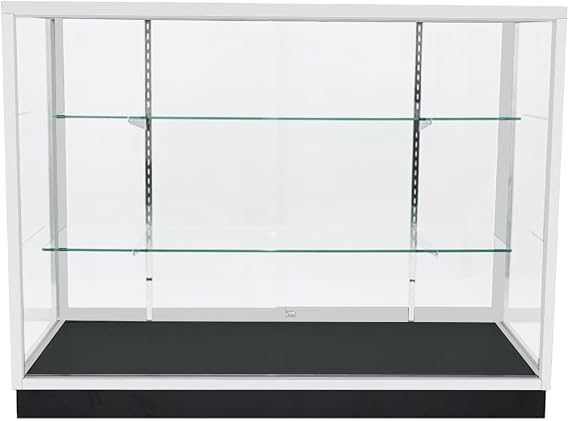 48-Inch Glass Display Showcase with Silver Aluminum Frame | Extra Vision Retail Cabinet, Tempered Glass Shelves, Lockable Sliding Doors, For Stores, Exhibits & Collectibles