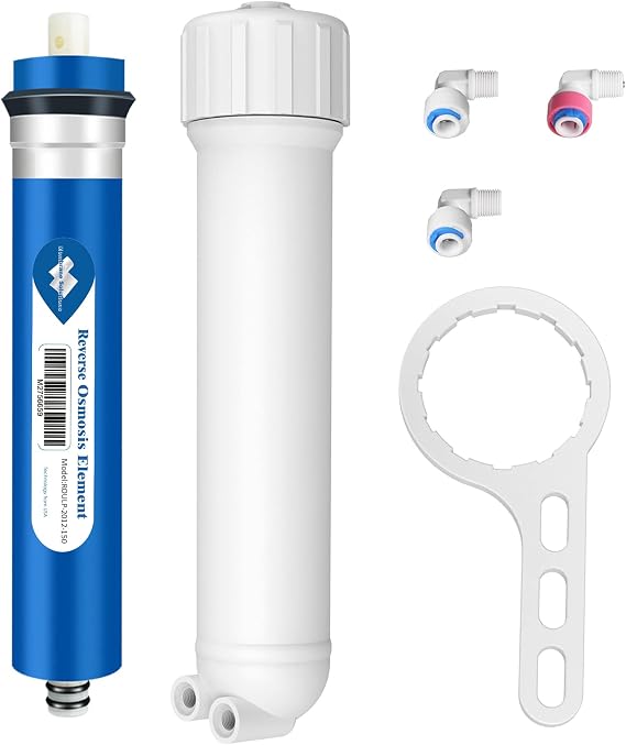 Membrane Solutions 150 GPD RO Membrane and 1812 Housing Kit | Reverse Osmosis Membrane with Housing, Fittings and Check Valve for Undersink Water Filter and Maple Syrup RO System, 1 Set
