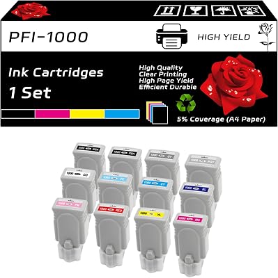 PFI-1000 Ink Cartridges Compatible for Canon ImagePROGRAF Pro 1000 Printers, with Chip, High Yield 2000 Pages, Clear Printing 1 Set