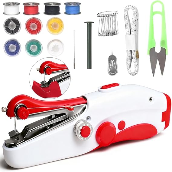 Handheld Sewing Machine,Mini Portable Electric Sewing Machine,Electric Hand Stitching Machine for Beginners Adult,Fast Stitch Suitable for Clothes, Fabrics, DIY Home Travel (Red)