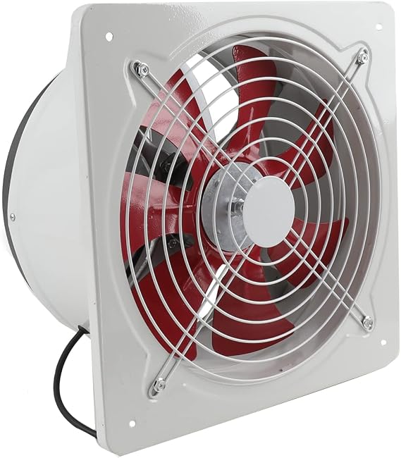 220 V Axial Fan, 12 Inch Exhaust Fan, 300 mm Axial Fan, Kitchen Exhaust Fan, Industrial Metal Fan, Wall Air Fan in Bathroom, Garage, White / Red Fan Blade, 2650 m³/h [Energy Class A]