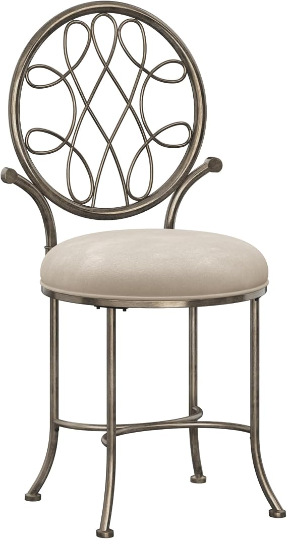 Hillsdale O'Malley Metal Vanity Stool with Spiral Pattern Design, Antique Brass