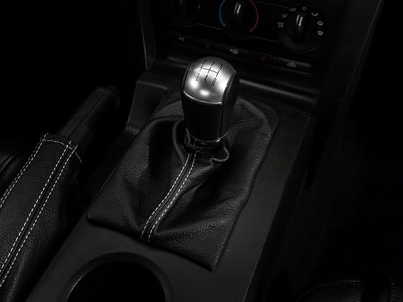 Alterum Premium Black Leather Shift Boot; Silver Stitch Compatible with 05-09 Mustang w/Manual Transmission