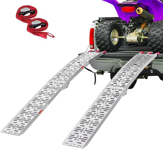 7.5' Folding Arched Aluminum Loading Truck Ramps (2 pc Set) for ATVs, UTVs, Motorcycles, Dirt Bikes, 4 Wheelers, Lawnmowers, 90" Long, 1,500 lbs Capacity