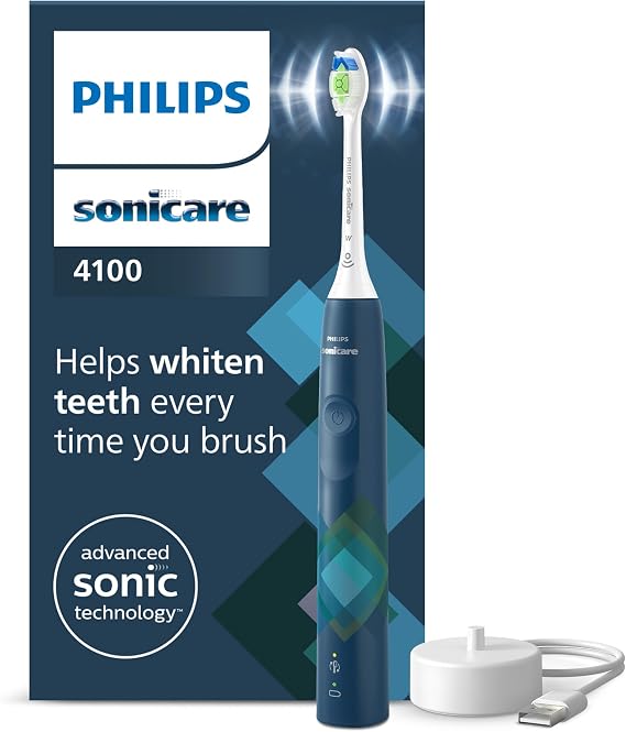Philips Sonicare 4100 Electric Toothbrush, Sonic Toothbrush with Two Modes, Pressure Sensor and Timer, Malibu Blue Prismatic, Model HX3689/42