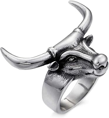 Men Rings Stainless Steel Bull Head Silver Rings for Men Engraved Ring Men Vintage