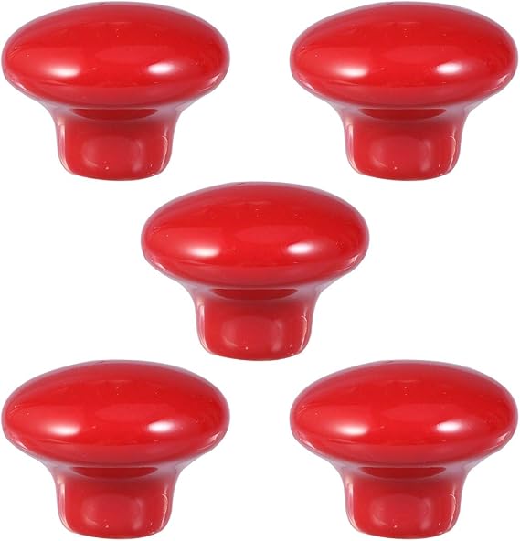 VORCOOL 5pcs Ceramic Door Knobs Drawer Knobs Pull Handles Durable Round Ceramic Kitchen Cupboard Cabinet (Red)
