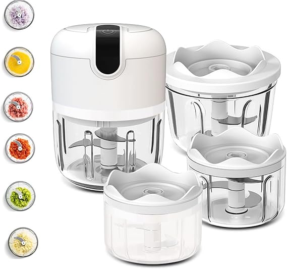 White 3 CUP Cordless Mini Food Chopper,Small Food Processor Mini for Garlic,Nut,Meat(100+250+350ML), CQ3654