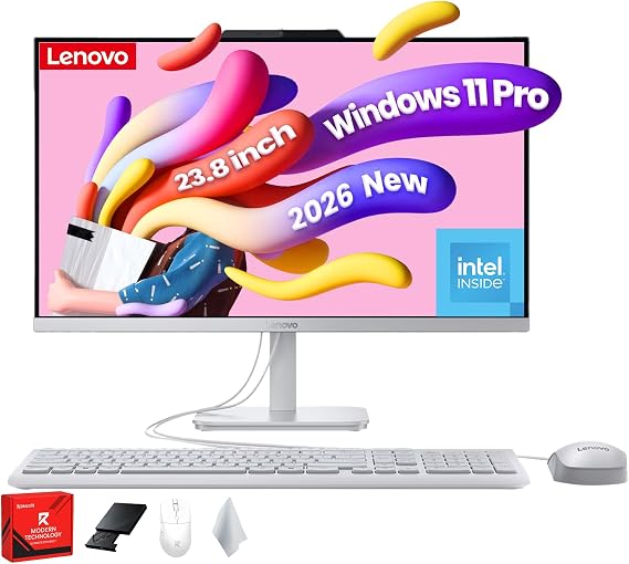 Lenovo A100 All-in-One Desktop Computer - 23.8" FHD Display, Intel N100 Processor, Wi-Fi 6, Keyboard and Mouse, Windows 11 Pro, for Home and School,32GB RAM 1TB SSD