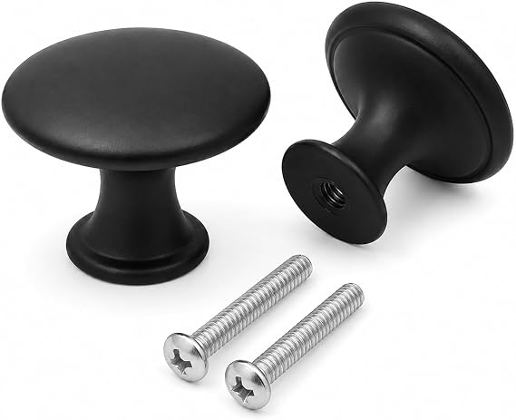 2 Pack Cabinet Knobs, Single Hole Cupboard Knobs, Aluminum Alloy Cabinet with Screws, 30mm Round Furniture Door for Kitchen Wardrobes Bathroom Home Decoration (Black) 