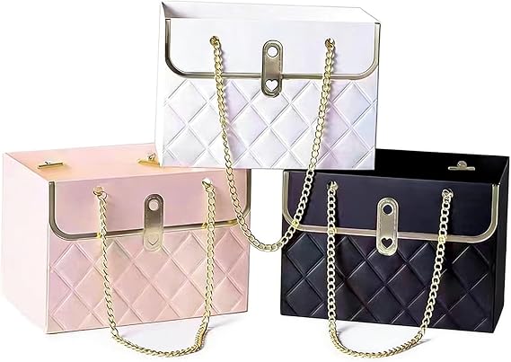 Flower Box,Flower Boxes for Bouquets,Bouquet Boxes,3 Pcs FlowerBox,Bouquet Gift Packaging Box,Florist Storage Bucket for Plants Sweets Wedding Birthday Graduation Party Gift Wrap Bag(Pink Black White)
