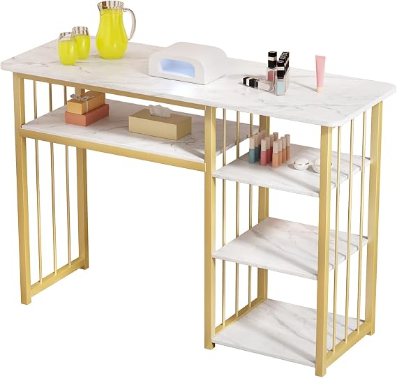 Manicure Table-Nail Tech Desk, Nail Desk with Multi Open Shelves, 40 * 16 * 30" mesa para unas, Portable Nails Table for Manicurists Home Spa Beauty Salon