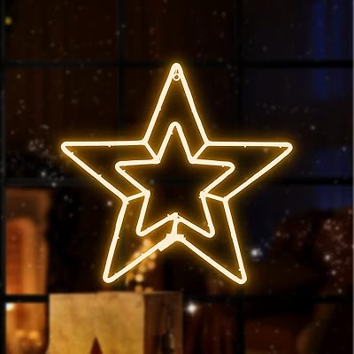 Large 22x21 Inch] Super-Bright 360LED Star Neon Motif Warm White LEDs Outdoor Christmas Decoration with UL Standard Adaptor Waterproof for Outdoor Home Party Wall Hanging Holiday Christmas