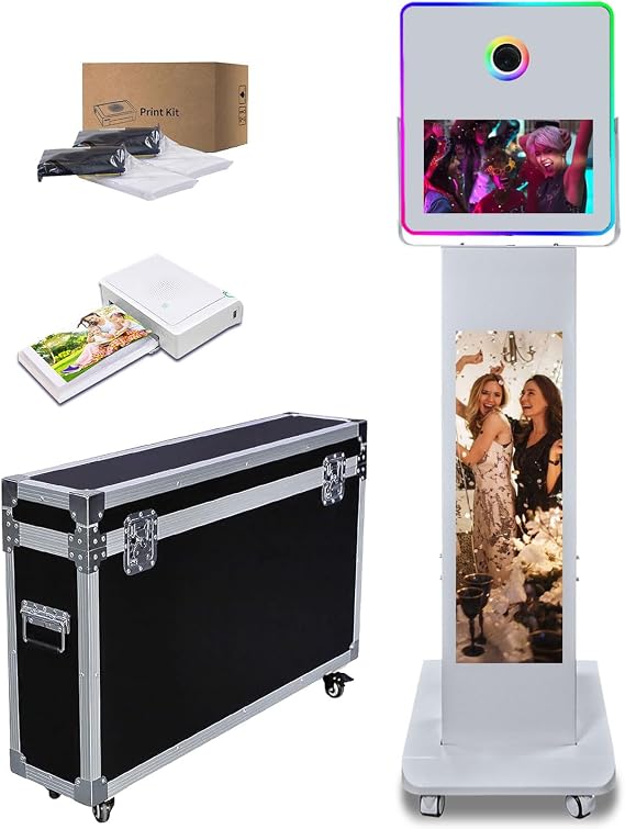 LCD Camera Photo Booth with 15.6" Mirror Touch Screen APP Control Mirror Photo Booth Selfie Station Shell Stand DIY Photobooth Machine with RGB Light (Photo Booth+Mini Printer)