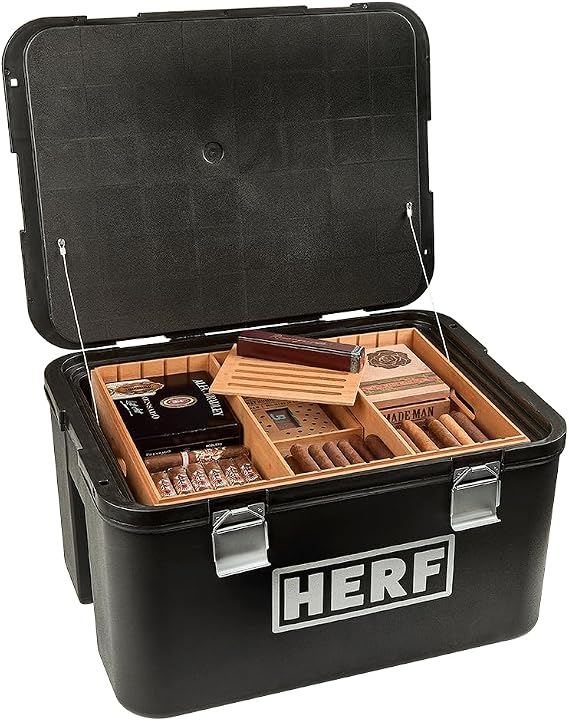 HERF Coolador, Stackable 450-Count Cigar Humidor, Mahogany Trays, Durable Acrylic with Metal Latches