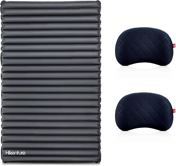 Hikenture Double Sleeping Pad with 2 Inflatable Camping Pillows Blue