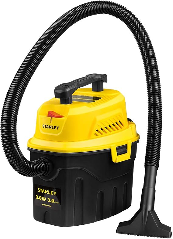 STANLEY 3 Gallon Wet Dry Vacuum, 3 Peak HP Poly 2 in 1 Shop Vac with Powerful Suction, Portable Shop Vacuum Car Vacuum W/ 3 Horsepower Motor for Auto Detailing, Tight Space Garage,Van,Vehicle