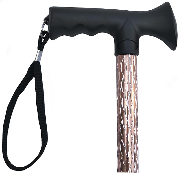 Luxury Ladies Engraved Etched Adjustable Walking Stick Cane with Soft Grip Gel Ergonomic Handle for Women - 25.5” – 35.5” (Engraved Rose Gold)