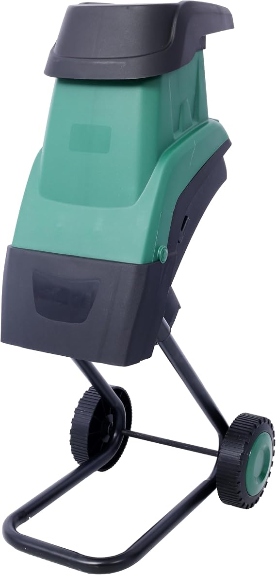 15-Amp Electric Wood Chipper and Shredder with Wheels Electric Garden Shredder Portable Chipping Width Collection Bag, Double Sided Blade System, Auto Shut-Off Green