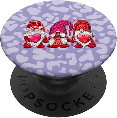 Purple Leopard Print Red Pink Gnome Love Three Heart Gift PopSockets PopGrip: Swappable Grip for Phones & Tablets