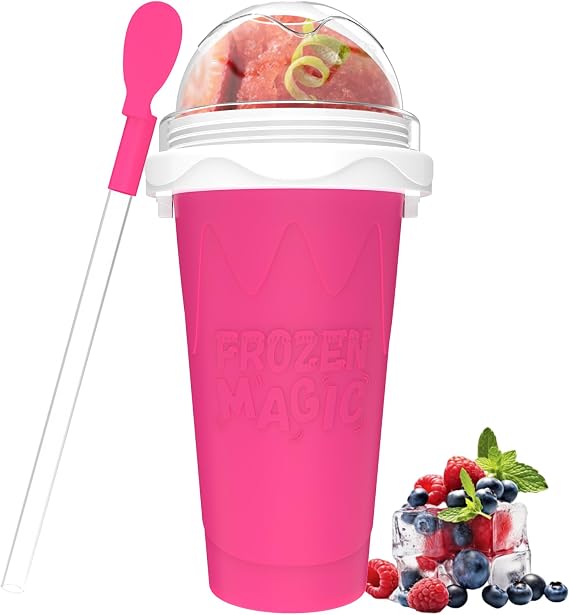 Jairuty Slushie Maker Cup, Quick Frozen Magic Cups for Homemade Milk Shake Ice Cream Maker, Double Layer Squeeze Slushy Maker Cup, Birthday Gifts for Mother Father,Kids,Friends,Family(Pink, 350ML)