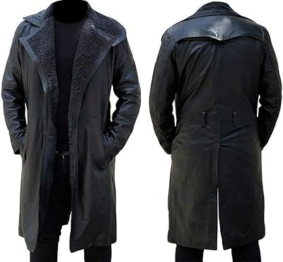 WW2 German Style Mens Long Trench Coat Classic Shearling Gosling Bladerunner 2049 Men Fur Black Winter Wear Coat