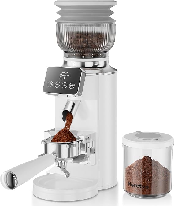 Neretva Stainless Steel Espresso Grinder with Portafilter Holder, White