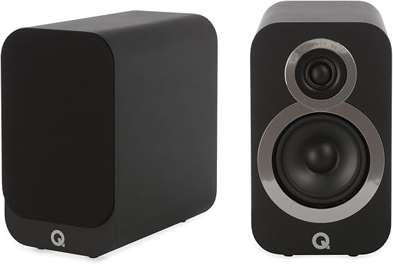 Q ACOUSTICS 3010i Compact Bookshelf Speakers Pair Carbon Black - Featuring 2-way Reflex Enclosure Type, 100mm (4") Bass Driver, and 22mm (0.9") Tweeter - Stereo Hifi/Passive