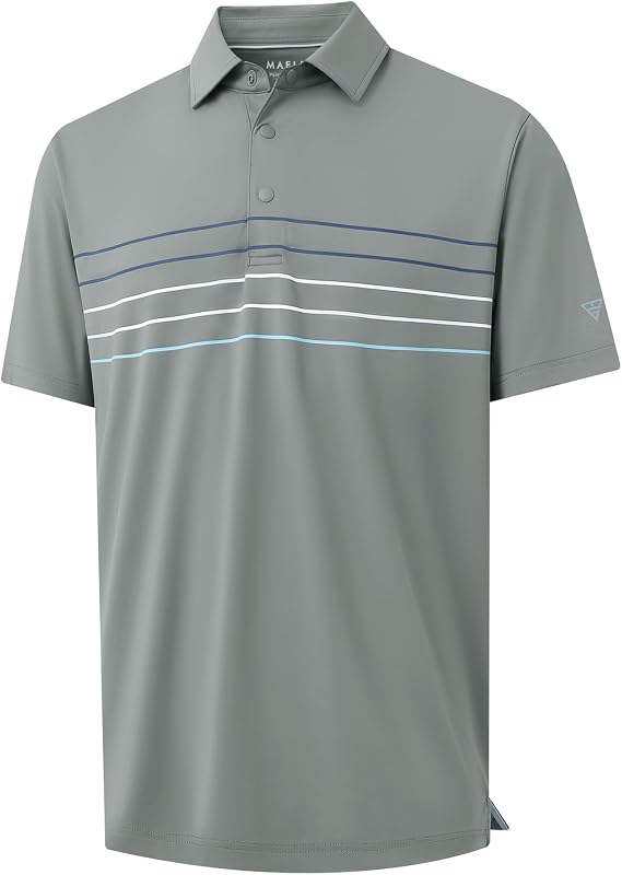 M MAELREG Mens Golf Shirts Short Sleeve Chest Print Stripe Moisture Wicking Dry Fit Casual Collared Mens Polo Shirts