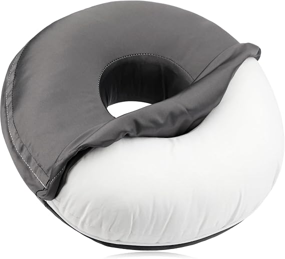 Satin Ear Piercing Pillow Removable Cover for Side Sleepers Ear Pain Luxury Cnh Silky Ear Pillow with Holes Washable Side Sleeping Pillows Support Head Dark Gray