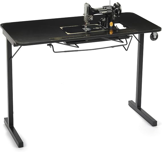 Arrow 611F Sewing Table for Vintage Singer Featherweight Sewing Machines 221 and 222, Portable with Wheels and Lift, Black Finish